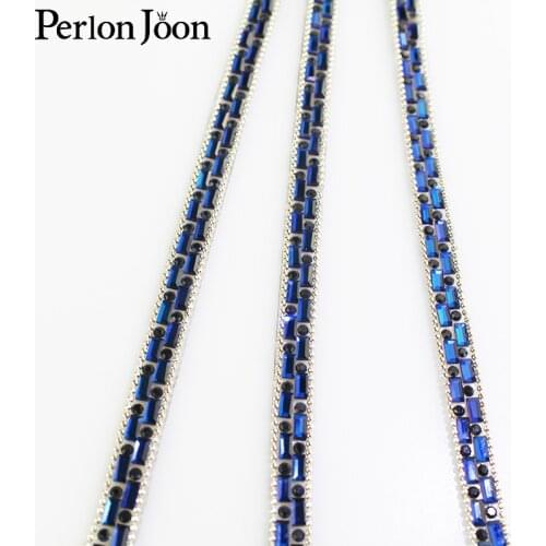 1 yard 0.8cm Royal blue hot fix rhinestone tape glass ribbon crystal rhinestone decoration iron on shoes clothing accessories