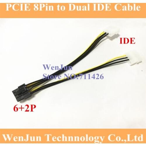 100PCS 8Pin 6+2pin PCI-E pcie GPU to Dual 4pin Molex IDE power cable for video Card 8 Pin Male Power Supply Cable 18AWG