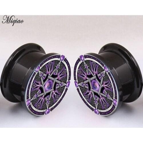 Miqiao 2pcs Trendy Explosion Style Acrylic Flame Pentagram Ear Expander 4mm-25mm Exquisite Body Piercing Jewelry