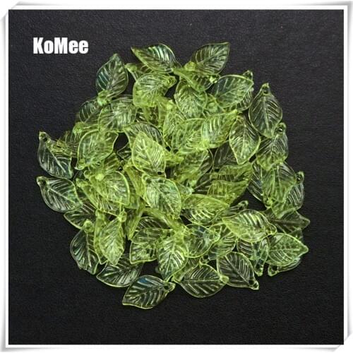 Hot Sale 200pcs/lot Wholesale 11*18mm Acrylic Lucite Leaf Beads Green Leaves Frosted Acrylic Pendant spacers fashion jewelry