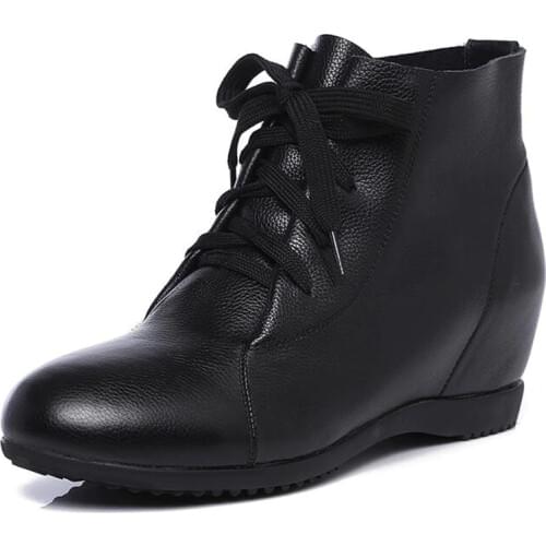 2021 Light Comfort Lace-up Women Boots Autumn Shoes Flat Increase Within Genuine Leather Boots Casual Shoes Warm Winter Boots