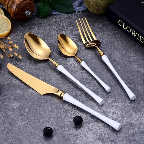 24Pcs/Set Black Gold Cutlery Set Kitchen Mirror Tableware Set 304 Stainless Steel Dinnerware Set Knife Fork Spoon Dinner Set