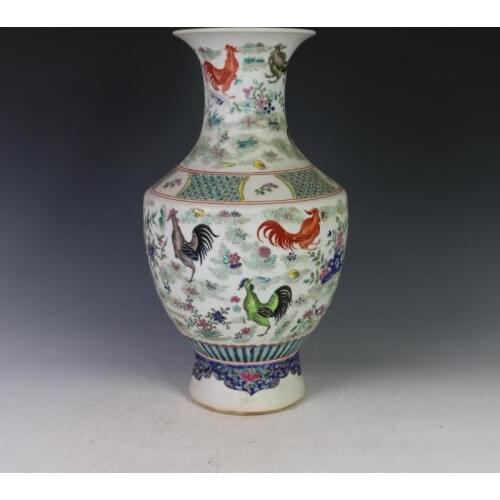 4 Antique QinggDynasty porcelain vase,Pastel Chicken Flower Bottle,Hand-painted crafts,Collection&Adornment,Free shipping