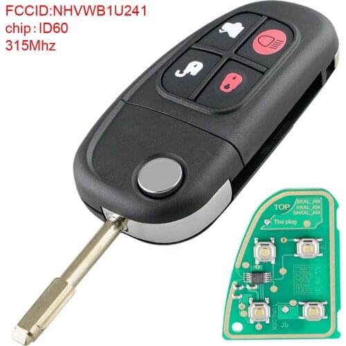 4 Buttons 315MHz Universal Black Flip with ID60 Chip NHVWB1U241 Fit for Jaguar S type / X type / XJ8 1999-2008 Auto key