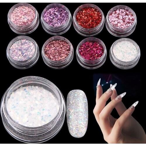 8Jars/Set Nail Glitter Sequins Ultra-Thin 3g Mixed Size Hexagon Super Shining Paillette Flake 3D Nail Art Decorations Sequins M1