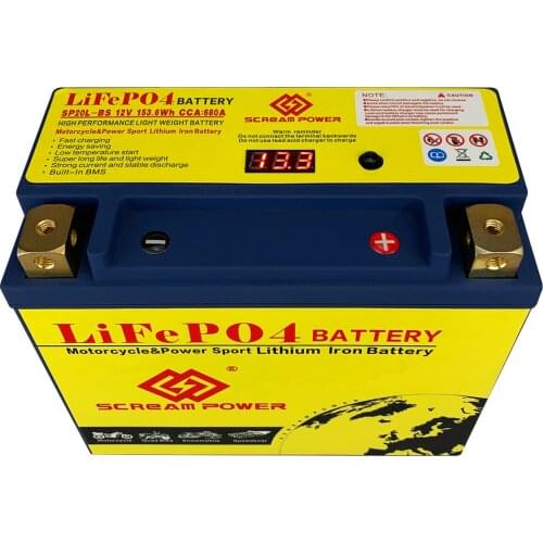 12.8V 12Ah 20L-BS /19BL-BS Motorcycle Battery LiFePO4 Motorbike CCA 680A /620A Lithium Iron Battery With BMS Voltage Protection