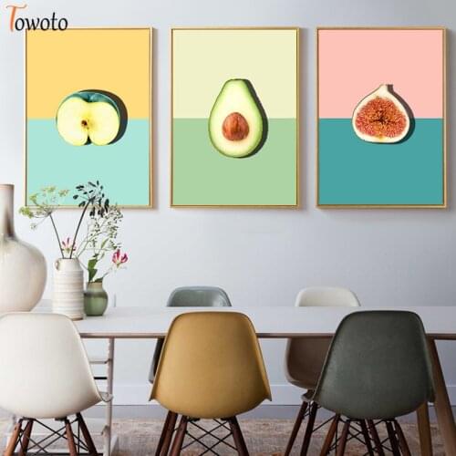 Avocado Apple Print Fruit Poster Minimalist Canvas Painting Nordic Posters and Prints Pastel Wall Art Kitchen Wall Paintings