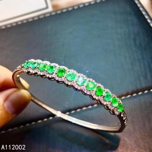 KJJEAXCMY fine jewelry natural Emerald 925 sterling silver new women hand bracelet wristband support test elegant