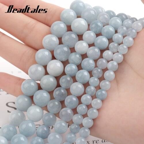 Natural Stone Blue White Beads Round Blue White Loose Beads For Jewelry DIY Making Bracelet Accessories 15" 6/8/10mm Beadtales
