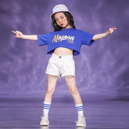 2020 Jazz Dance Clothes For Girls Blue Tops Shorts Hiphop Suit Cheerleader Costumes Hip Hop Dance Costumes Rave Clothes SL2848