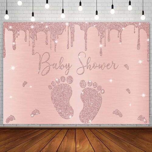 Little Pink Feet Rose Gold Backdrops Newborn Girl Baby Shower Glitter Photography Background Photo Studio Photozone Decor Props