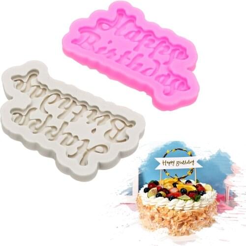 Fondant Mould Jelly Chocolate Mold 3D Happy Birthday Letters Shape Silicone Mold Dining Bar Birthday Cake Decorating Tool