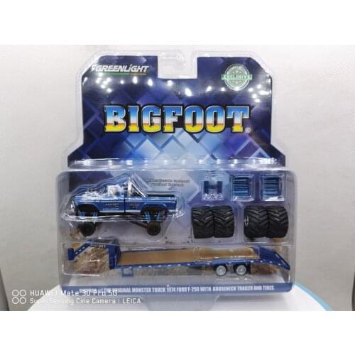 GREENLIGHT 1:64 1974 FORD F-250 BIGFOOT gooseneck trolley with tires Limited collection of die casting alloy trolley