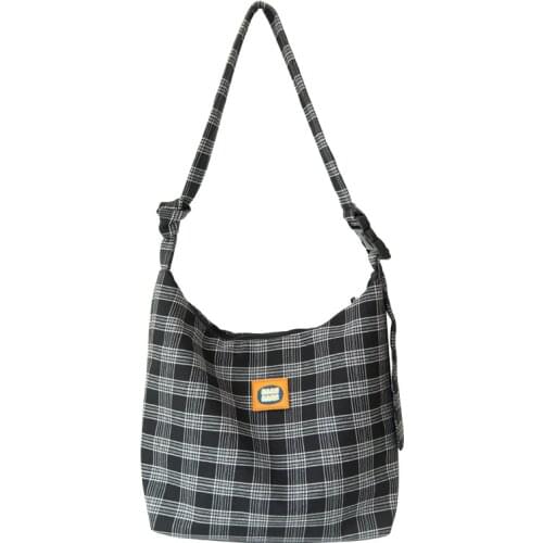 PURFAY Canvas Capacity Women Shoulder Bag Checks Tote Shopper Bag Eco Reusable Travelling bag Cloth Messenger Bag