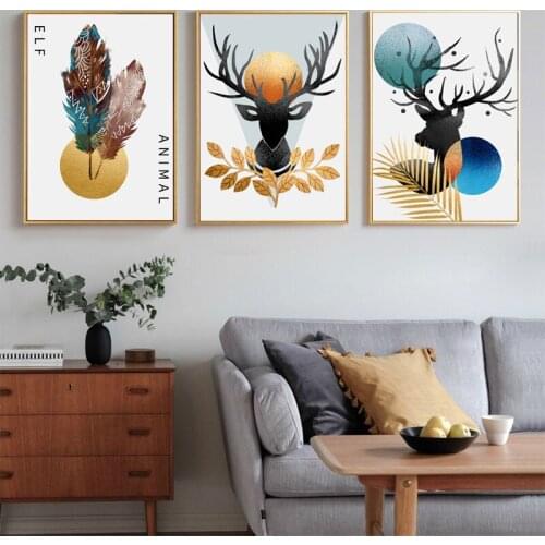 No Framed Nordic Style Elk Feather Canvas Painting Prints Luxury Wall Decorative Posters for Living Room Bedroom Home Decor