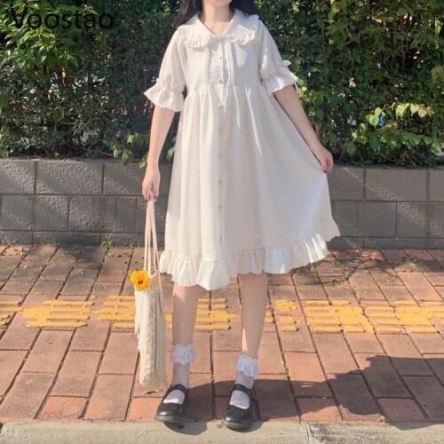 Kawaii Japanese Sweet Lolita Doll Collar Dress Summer New Style Gothic Victorian Era White Angel Lolita Party Costume