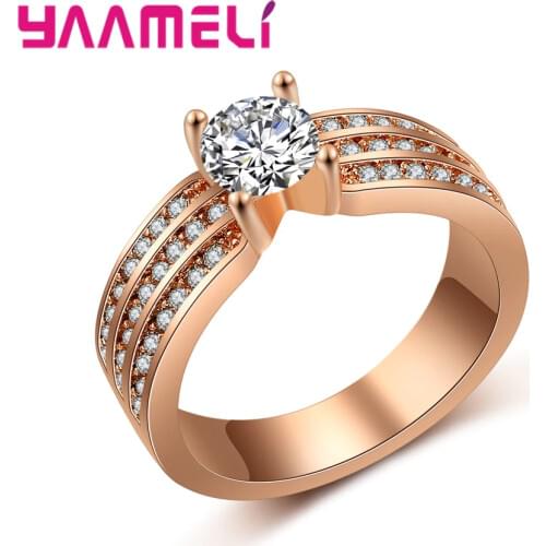 Classic Design Shine Crystal Rings 925 Sterling Silver Rhinestone Full Paved Fashion Statement Jewelry Rose Gold Ring