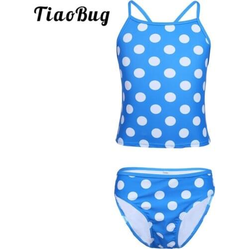 TiaoBug Kid Teens Spaghetti Straps Polka Dots Tankini Swimsuit Girls Swimwear Tops Shorts Bikini Set Children Beach Bathing Suit