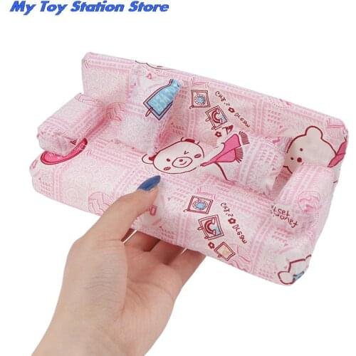 Dollhouse small Floral Fabric sofa set Furniture with 2 Pillow Doll accessories
