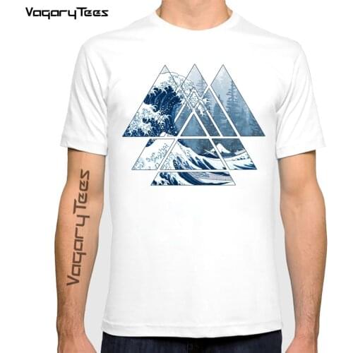 Fashion Men Hipster The Great Sacred Geometry Triangles T Shirts casual Cool Geometry Misty Forest Wave T-Shirt For Adult Tshirt