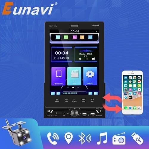 Eunavi 2 Din Car MP5 Player 9.5" Vertical screen IPS Bluetooth FM Car Stereo Suppport Rear AHD Camera Apple Carplay FM Camera
