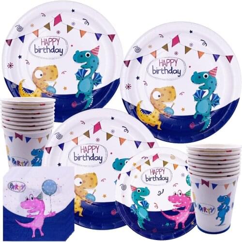 Cartoon Dinosaur Theme Disposable Birthday Party Tableware Set Paper Cup Straw Tablecloth Childrens Holiday Decoration Supplies