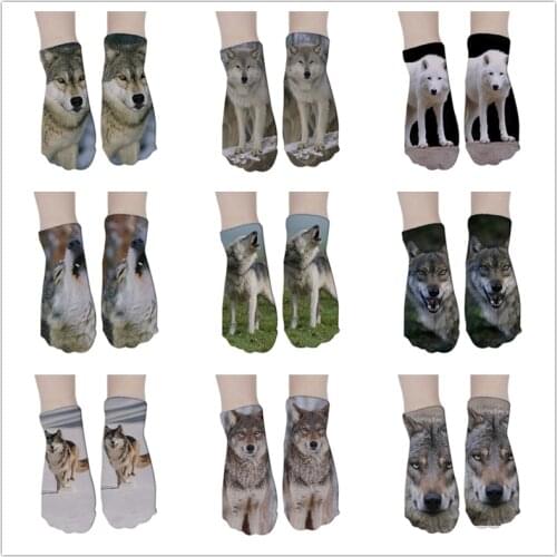 Funny Animal Happy Socks Wolf Invisible Summer Short Low Cut No Show Women Men Socks Boat Short Socks Cute Calzini corti