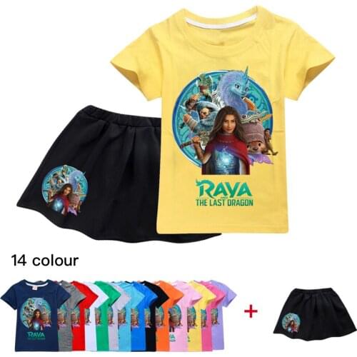 Disney Raya and The Last Dargon New summer children skirt casual T-shirt + skirt set children girls skirt set