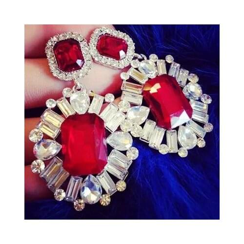 Ohrringe square red flower inlaid Earrings Fashion retro Earring Bohemia Natural gem stone Fine Jewelry silver