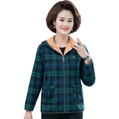 Autumn Winter Jacket Middle-aged and Elderly Womens Coats Short Hooded Plush Thick Warm Lattice Jackets Sportswear Plus Size 5X