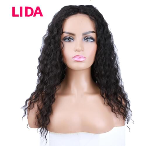Lida Lace Part Wig Machine Made Natural Wave Premium Mixed Chinese Human Hair Non-Remy Wigs 18Inch For Women