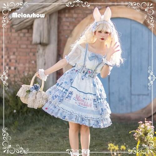 Melonshow Cute Women Sweet Lolita Dress Flouncing Lace Trim Japanese Harajuku Sleeveless Dress Fairy Vestidos