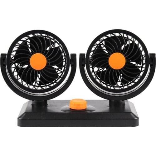 12/24V Portable Mini Car Fan 360 Degree All-Round Adjustable Auto Air Cooling Dual Head Fans Quiet Car Fan Accessories
