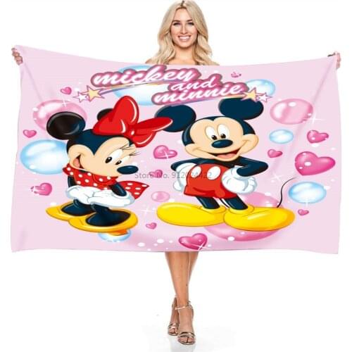 Cute Disney Mickey Mouse Minnie Mouse Rectangular Beach Towel Adult Childrens Gift Microfiber Bath Towel Bathroom Shower Towels