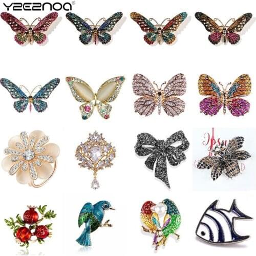Bird Butterfly Brooch For Women Party Gifts Colares Rhinestone Fish Brooches Bouquet Green Insect Hijab Accessories Scarf Pins