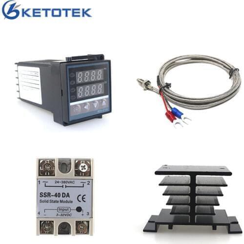 REX-C100 Digital PID Temperature Controller REX C100 40DA Relay SSR Output Thermostat Kit + K Thermocouple Probe / Heat Sink