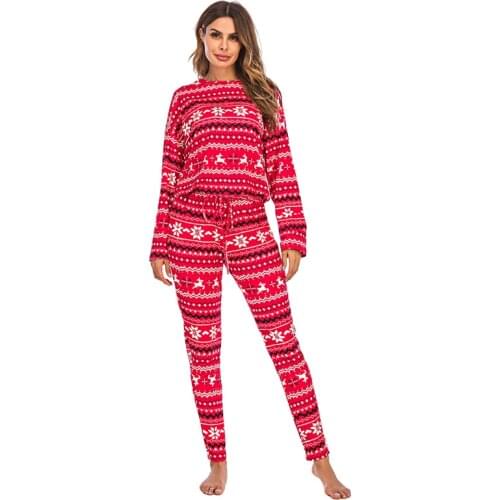 Christmas Family Matching Outfits Clothing Pajamas Set Xmas Party Nightwear Cartoon Deer O-Neck Tops Pants Sets Sleepwear