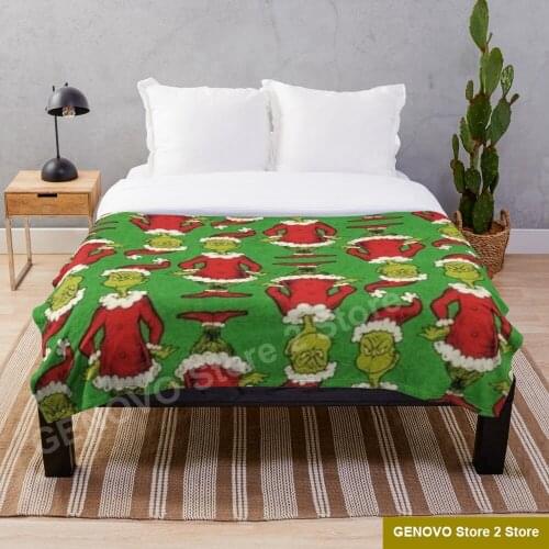 Grinch christmas pattern Blanket Fleece Plush Blankets on Bed/Sofa Sleeping Cover Bedding Throws Bedsheet for Kids Adult
