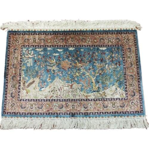 Seeykeep™ 3x2ft 300Lines Collectables Rectangle Pure Silk Handknotted Pastoral Design With Animal Motifs Rug-SK3036183