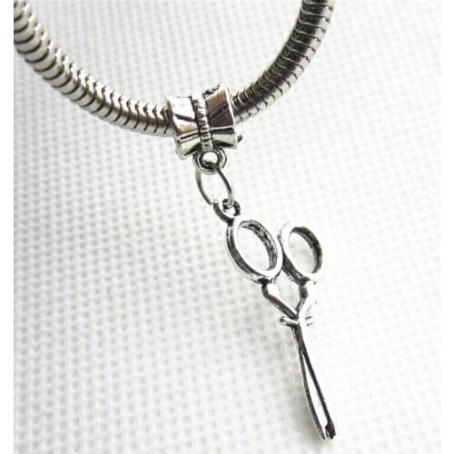 50pcs/lot scissor charms hanging charm big hole pendant beads charm fit pando bracelet diy jewelry dangle charms