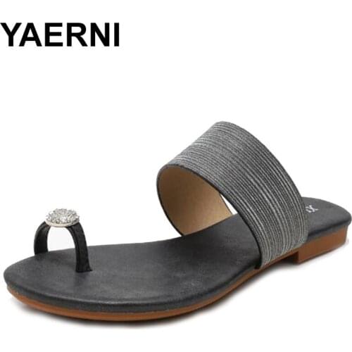 YAERNI Summer Women Flats Fashion Ladies Sandals Soft Leather Flip Flops Female Low Heel Shoes Slippers Large Plus Size 36-42
