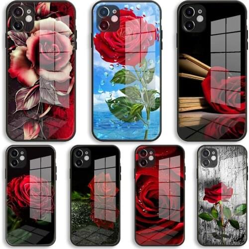 Rose gold Soft Glass Silicone Case For iPhone 12 11 Pro X XS Max XR 8 7 6 Plus SE 2020 S Mini Balck Cover