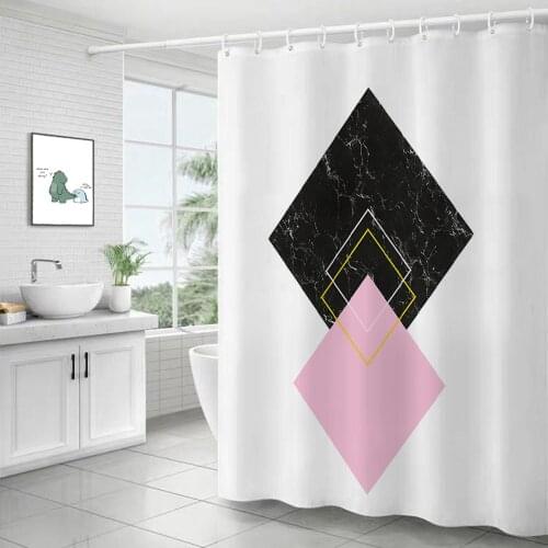 Scandinavian style, artistic geometry, marble pattern, shower curtain, windproof, bathroom decoration, home furnishing