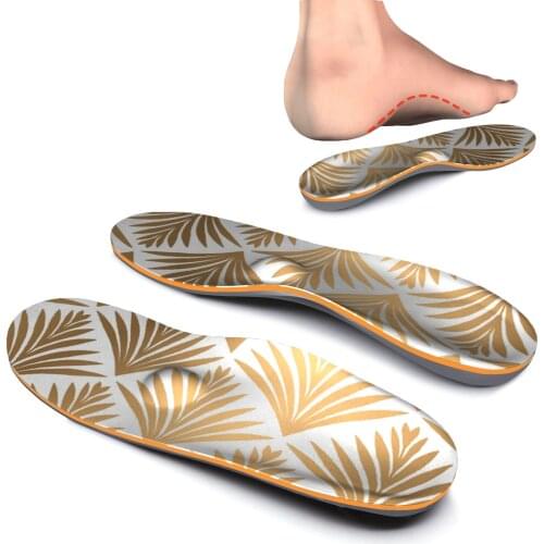 Gold Leaf Pattern Flat Feet Fasciitis Arch Support Insoles for Men Women Ease Foot Pain Orthotic Shoe Inserts