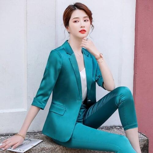 Spring Summer Womens Tracksuit Set Half Sleeve Jacket Women Blazers And Ninth Pants Womens Suit Elegant Career Suits LS001