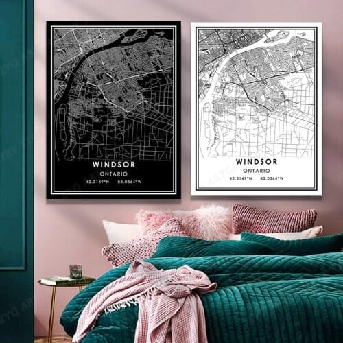 WINDSOR Custom Map Poster City Map Black and White Print Painting for Living Room Home Decor