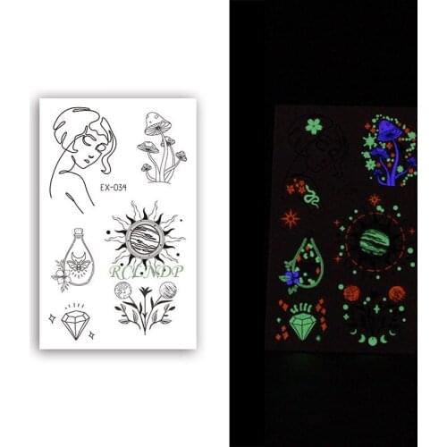 Waterproof Temporary Luminous Tattoo Sticker Diamond Mushroom Sun Star Flash Tatoo Fake Tatto for Kids Women Men