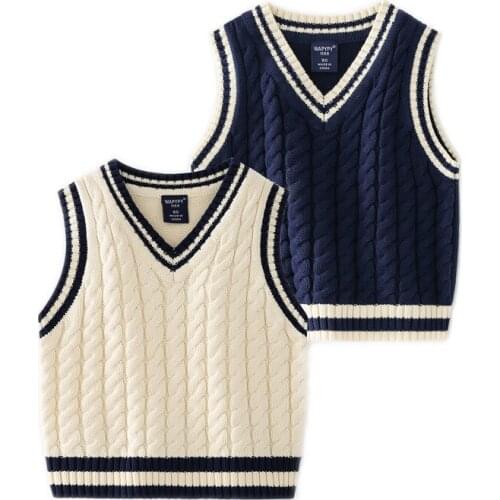 Boys' Girls' Knitted Vest Kids Pullover Bottom Shirt 2021 New Childrens Sweater V Neck Top Spring & Autumn Outerwear & Coats