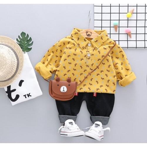 0-4 years High quality boy girl clothing set 2019 new autumn sport active solid kid suit children baby clothing shirt+pant