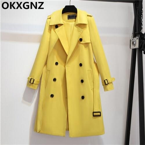 Women Long Trench coat 2019 Spring Autumn Casual Windbreak Double Breasted Slim With Belt Outwear Female Elegant Overcoat M176